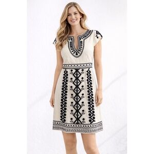 NANETTE LEOPORE DRESS CAP SLEEVE LINED SIDE ZIP BOHEMIAN CHIC EMBROIDERED 8